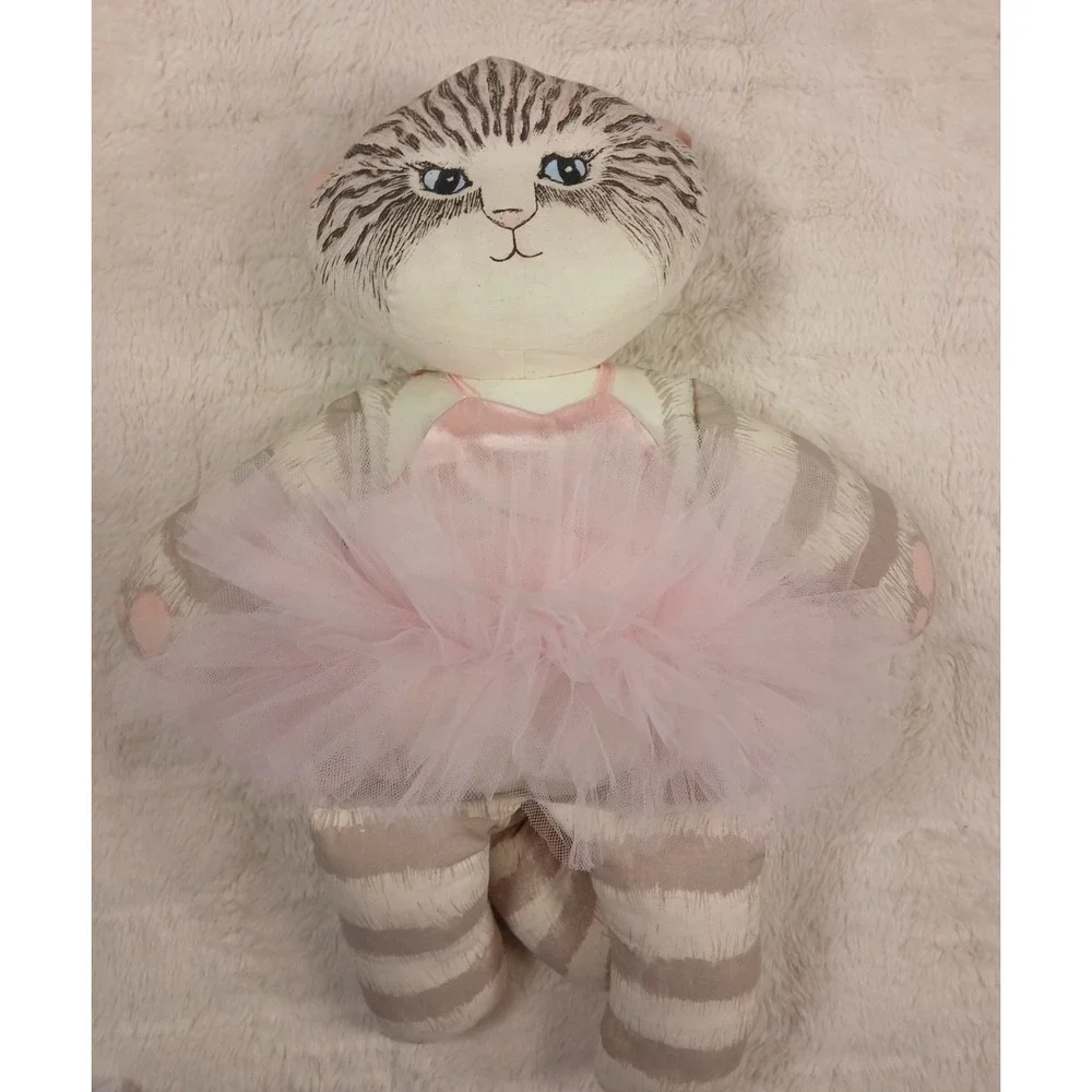 Vintage Fabric Ballerina Cat W/ Pink Tutu By Dustyn Schear Numbered Bottom‎